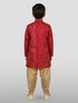Boy's' Maroon Bandhni Print Kurta And Rose Gold Patiala Set