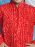 Boy's' Maroon Bandhni Print Kurta And Rose Gold Patiala Set