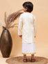 Boy's' Maroon And White Kurta With Mundu Set