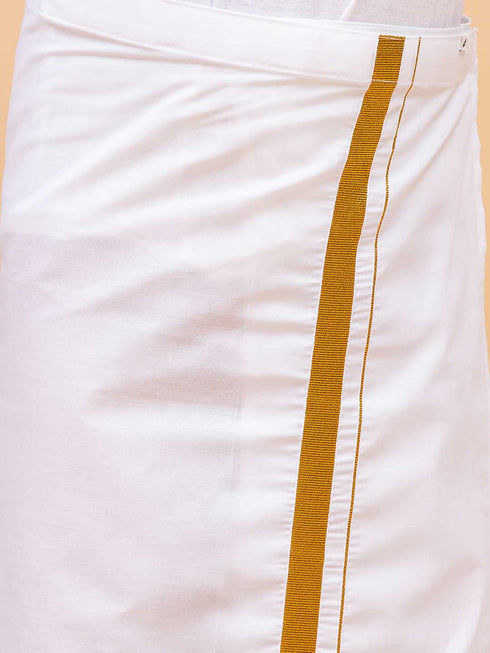 Boy's' Maroon And White Kurta With Mundu Set