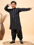 Boy's Black Embroidered Vertical Mirror Work Kurta With Patiala Set