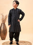 Boy's Black Embroidered Vertical Mirror Work Kurta With Patiala Set