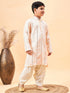 Boy's Cream Embroidered Vertical Mirror Work Kurta With Patiala Set