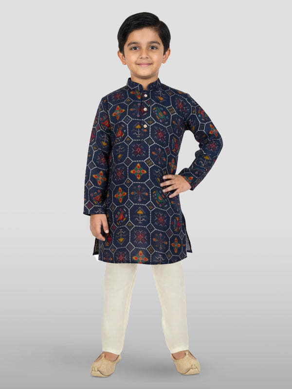 Boys Navy Blue Rayon Kurta Pyjama Set