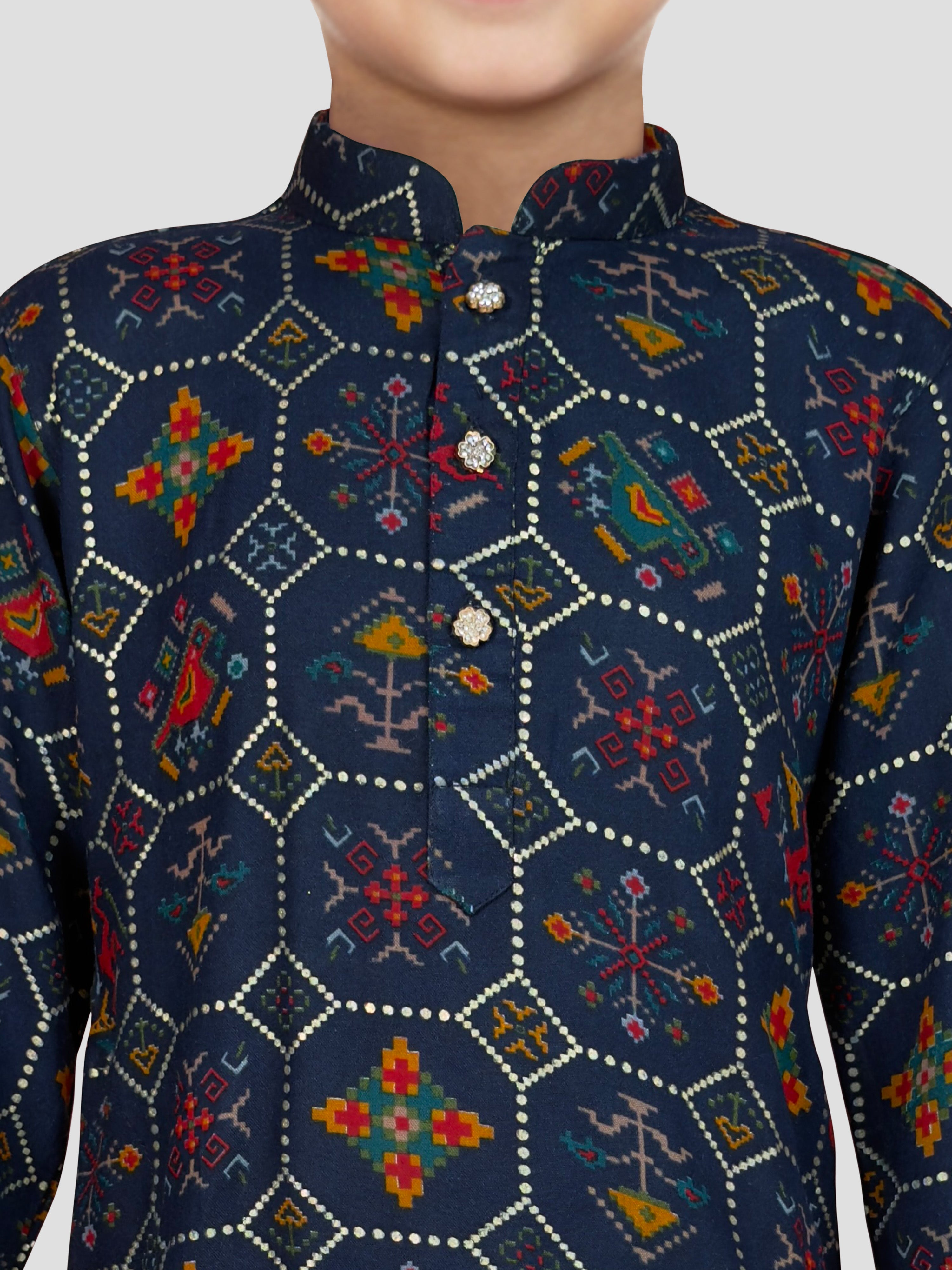Boys Navy Blue Rayon Kurta Pyjama Set