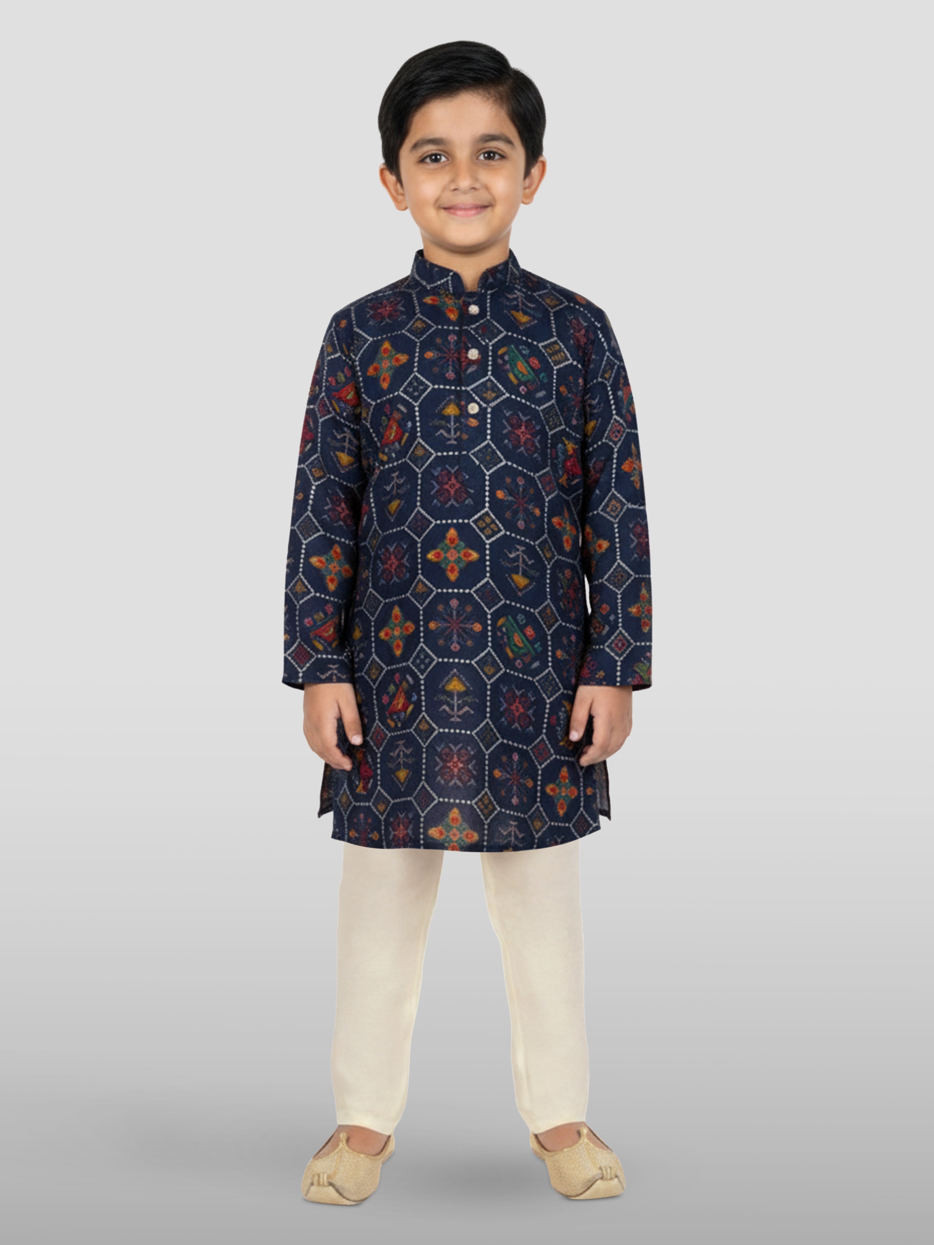 Boys Navy Blue Rayon Kurta Pyjama Set
