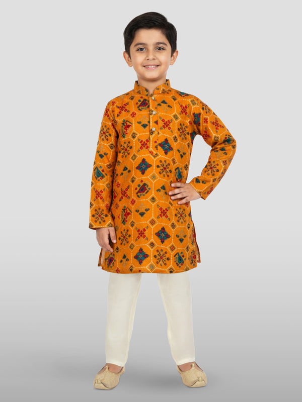 Boys Mustard Rayon Kurta Pyjama Set