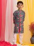 Boy's Blue Floral Print Front Open Kurta With Pyjama Set