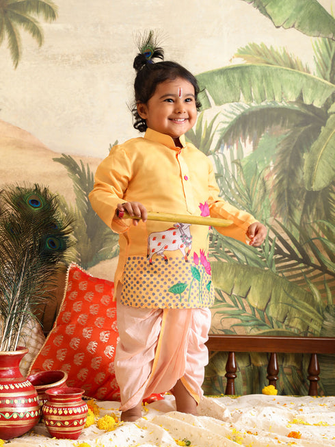 Boy's' Yellow Krishna Kurta And Dhoti Set