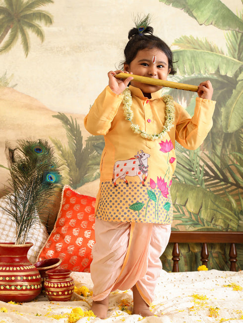 Boy's' Yellow Krishna Kurta And Dhoti Set