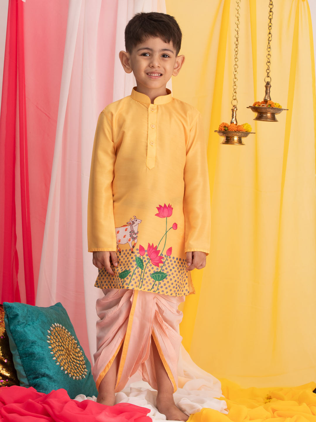 Boy's' Yellow Krishna Kurta And Dhoti Set