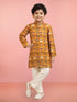 Boy's Yellow Rayon Patola Kurta Pyjama Set