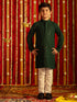 Boy's' Green And White Schiffli Kurta Pyjama Set
