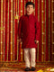 Boy's' Maroon And White Schiffli Kurta Pyjama Set