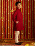 Boy's' Maroon And White Schiffli Kurta Pyjama Set