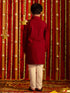 Boy's' Maroon And White Schiffli Kurta Pyjama Set