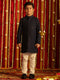 Boy's' Navy Blue And White Schiffli Kurta Pyjama Set