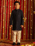Boy's' Navy Blue And White Schiffli Kurta Pyjama Set