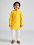 Boy's' Yellow And White Schiffli Kurta Pyjama Set