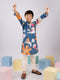 Boy's Blue Floral Printed Pure Viscose Kurta Pyjama Set