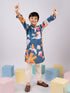 Boy's Blue Floral Printed Pure Viscose Kurta Pyjama Set