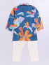 Boy's Blue Floral Printed Pure Viscose Kurta Pyjama Set