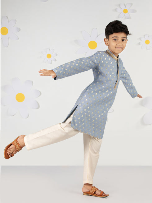 Boy's Aqua Silk Kurta Pyjama Set