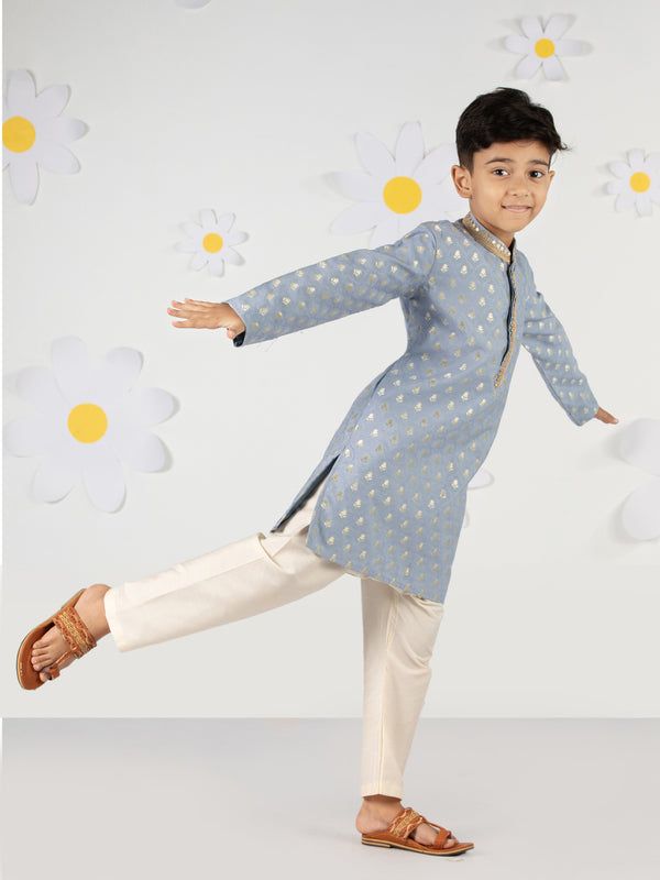 Boy's Aqua Silk Kurta Pyjama Set