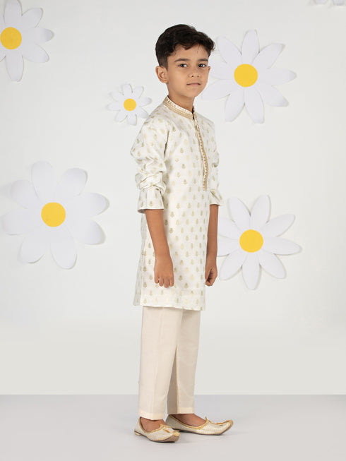Boy's Cream Silk Kurta Pyjama Set