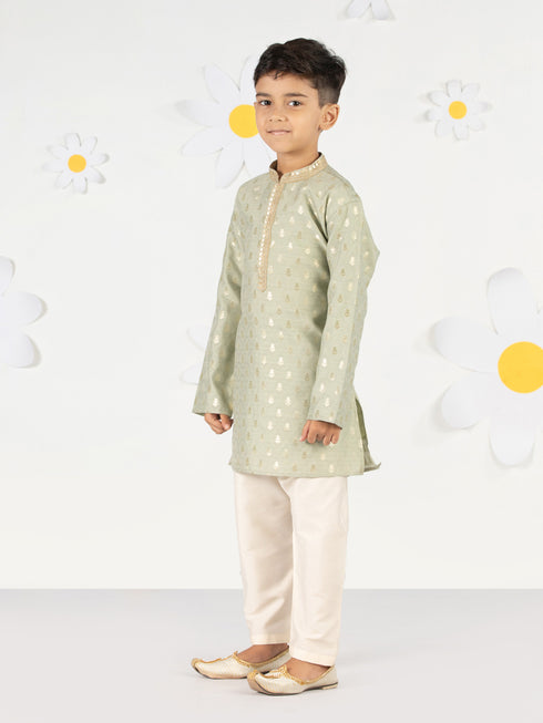 Boy's Mint Green Silk Kurta Pyjama Set