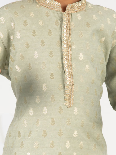 Boy's Mint Green Silk Kurta Pyjama Set