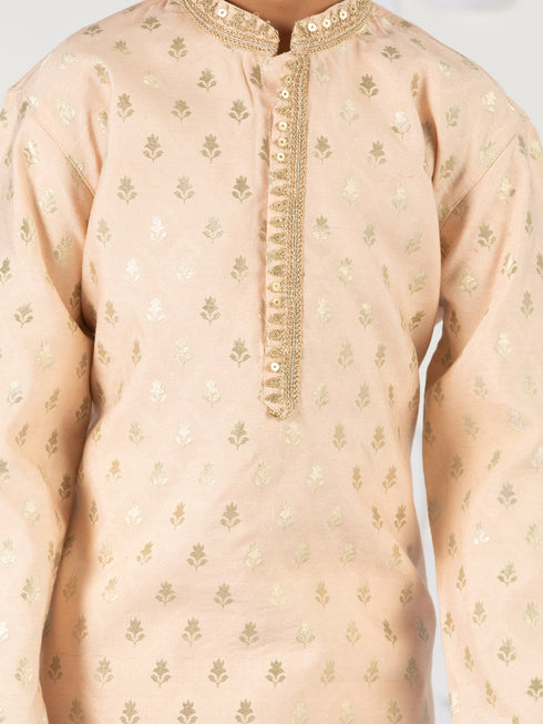 Boy's Peach Silk Kurta Pyjama Set