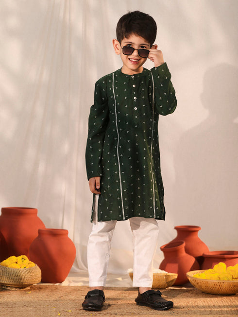 Boy's' Bottle Green Kurta Pyjama Set