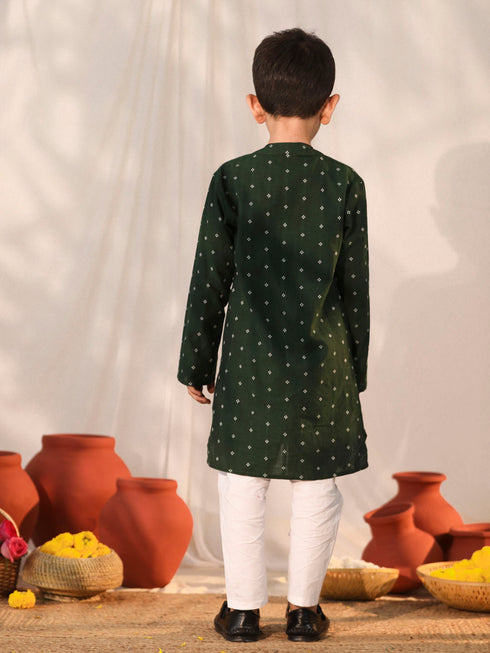 Boy's' Bottle Green Kurta Pyjama Set