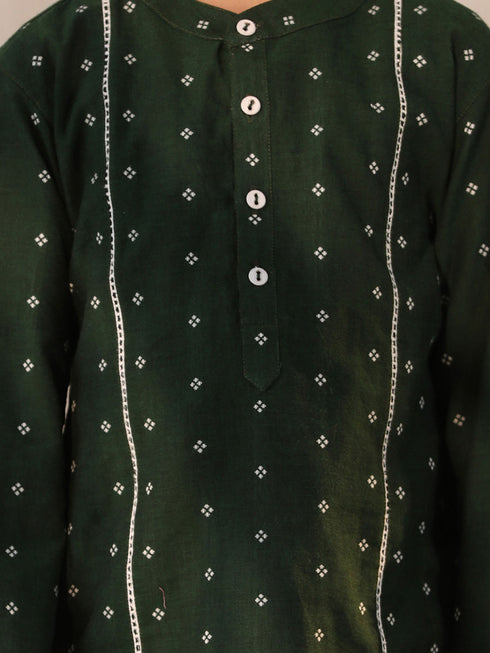 Boy's' Bottle Green Kurta Pyjama Set