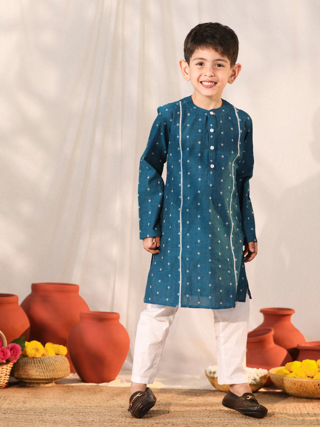 Boy's' Turquoise Kurta Pyjama Set