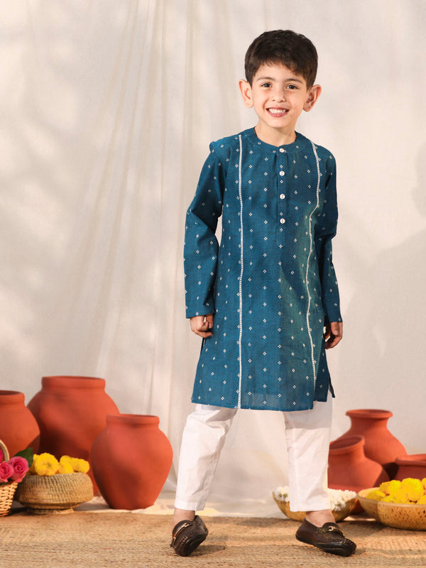Boy's' Turquoise Kurta Pyjama Set