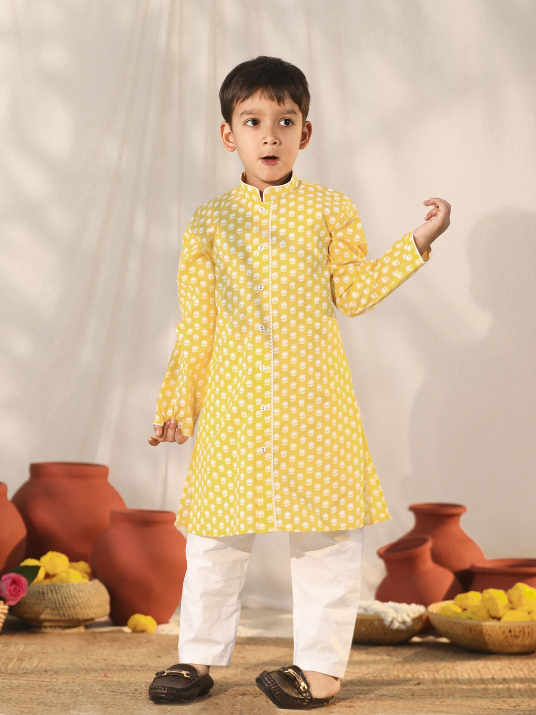 Boy's' Yellow Kurta Pyjama Set