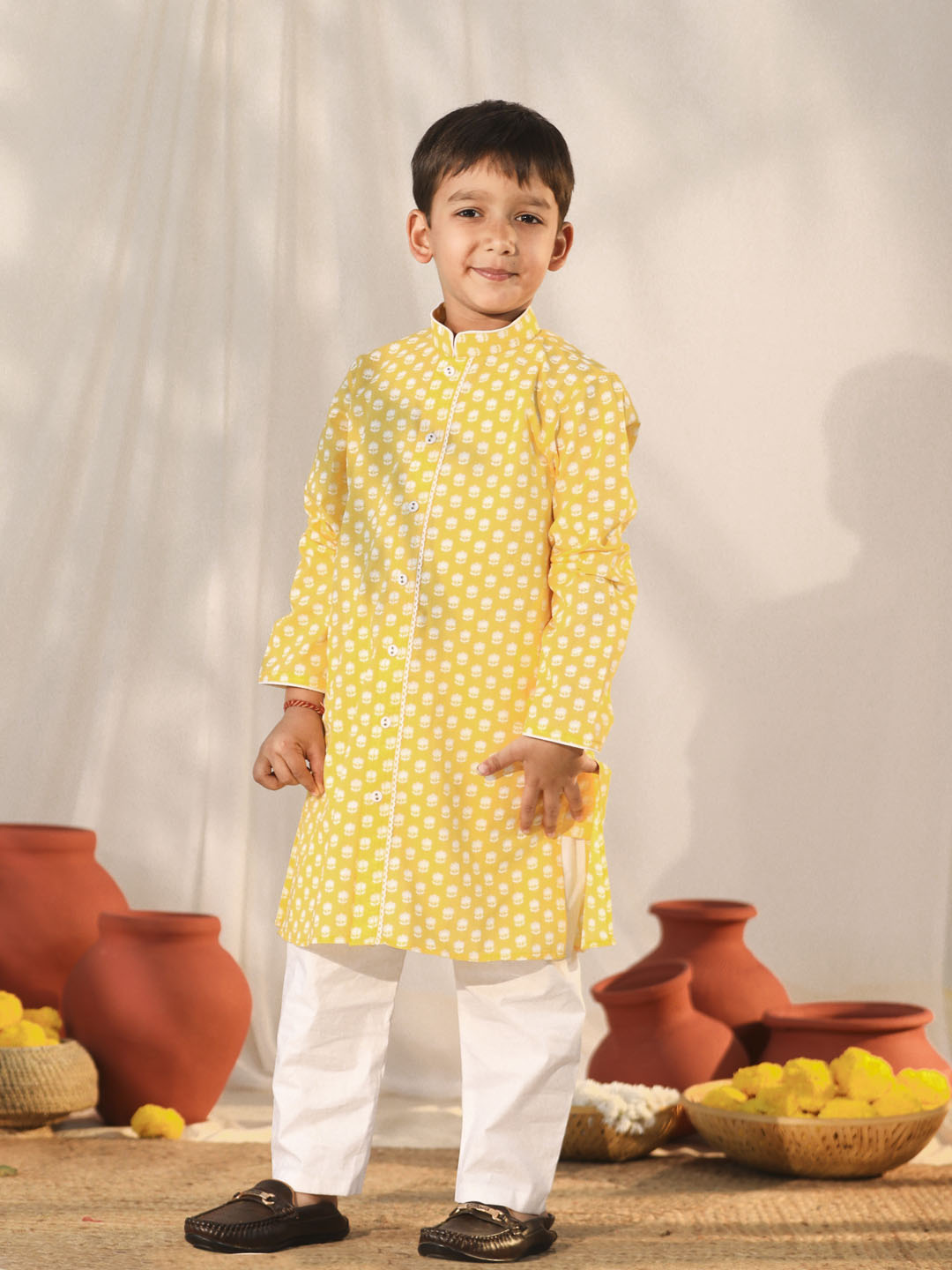 Boy's' Yellow Kurta Pyjama Set