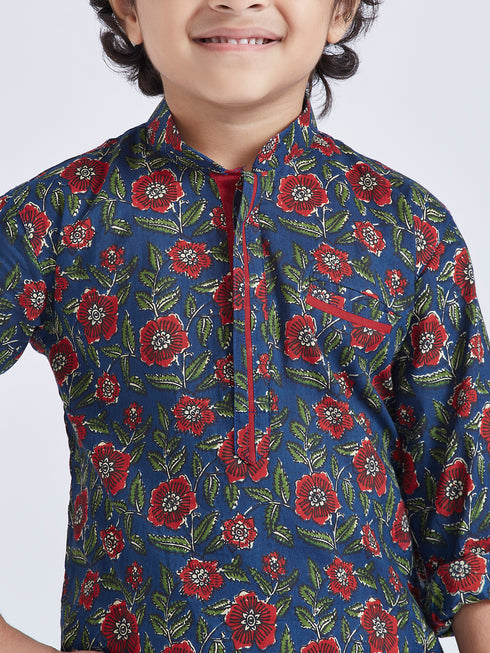 Boy's' Navy Blue Kurta Pyjama Set