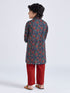 Boy's' Navy Blue Kurta Pyjama Set