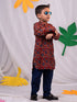 Boy's' Rust Brown Floral Kurta Pyjama Set