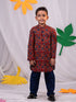 Boy's' Rust Brown Floral Kurta Pyjama Set