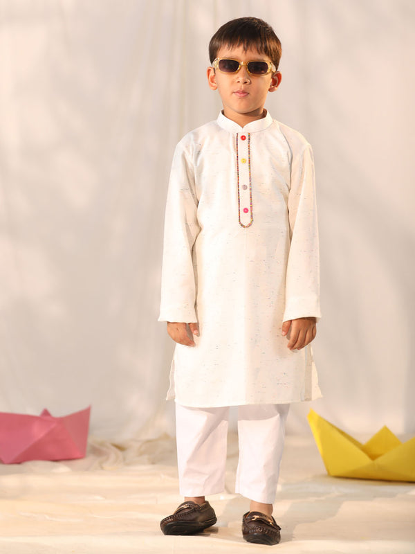 Boy's' Cream Holi Special Kurta Pyjama Set