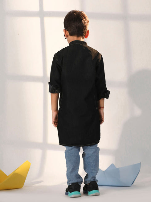 Boy's' Black Denim Kurta