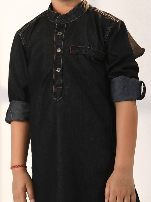 Boy's' Black Denim Kurta