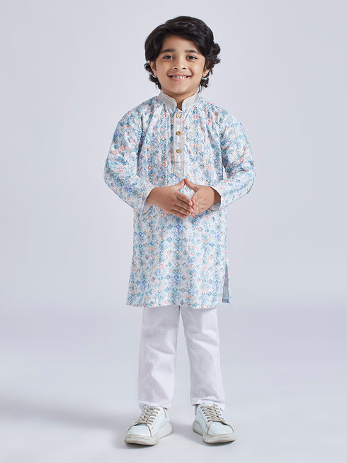 Boy's' Aqua Kurta And Pyjama Set