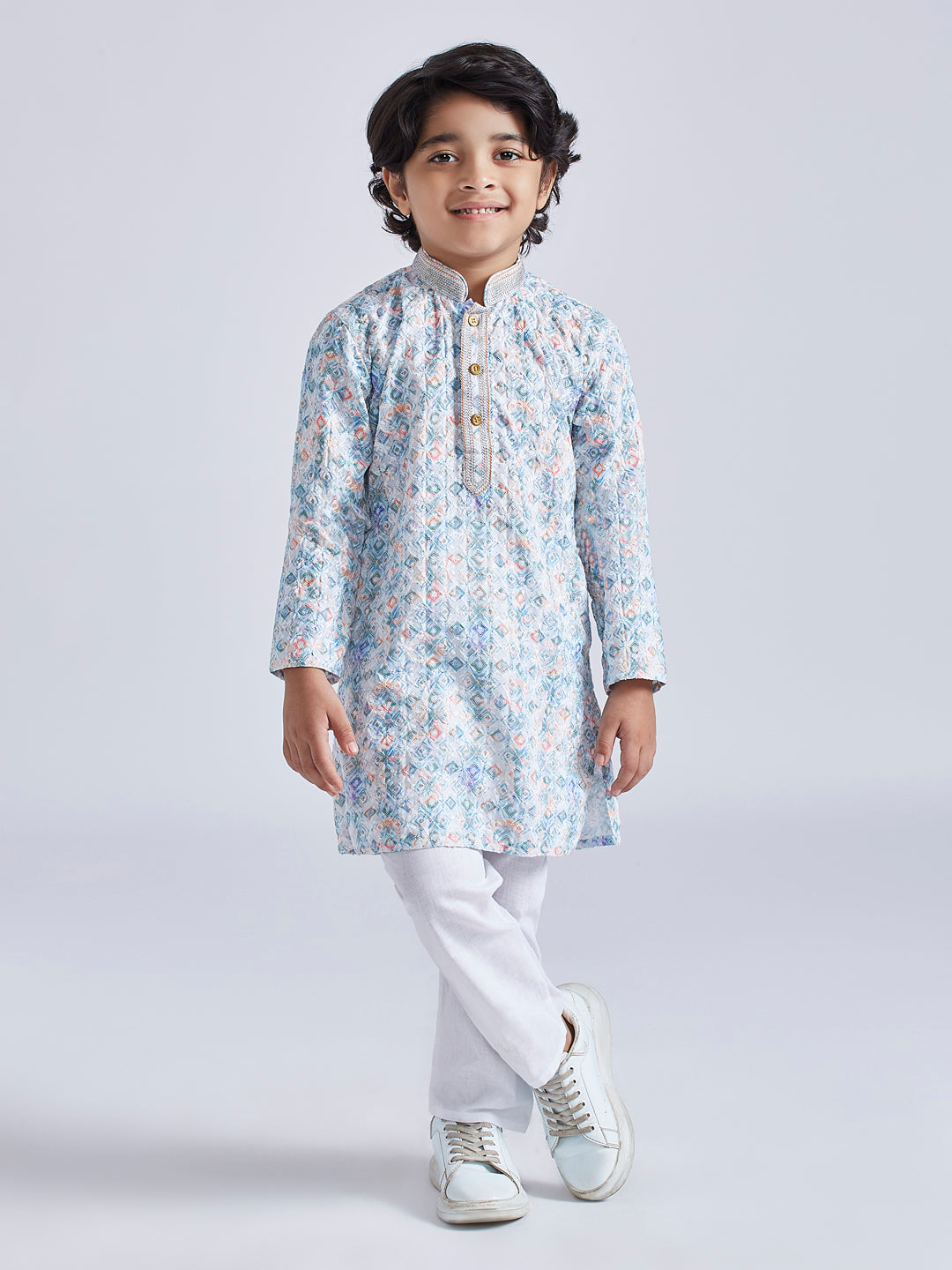 Boy's' Aqua Kurta And Pyjama Set