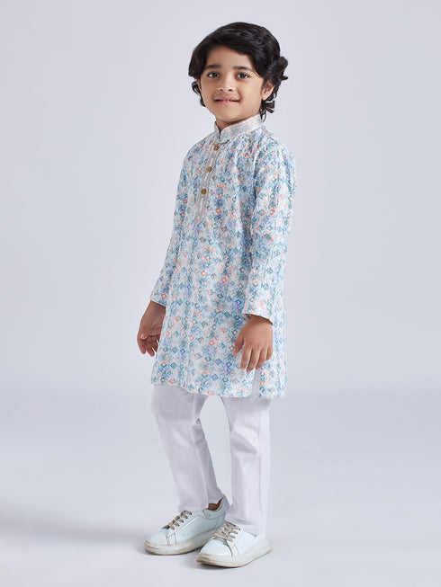 Boy's' Aqua Kurta And Pyjama Set