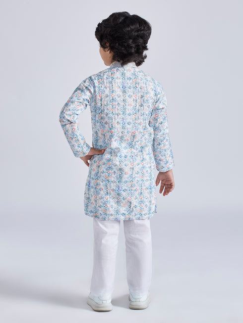 Boy's' Aqua Kurta And Pyjama Set